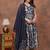 Beautiful jaipuri blue floral printed anarkali suit set with a navy blue dupatta and trousers.