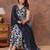 Beautiful jaipuri blue floral printed anarkali suit set with a navy blue dupatta and trousers.