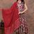 red floral print anarkali kurta pant set with a red dupatta