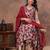red floral print anarkali kurta pant set with a red dupatta