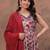 red floral print anarkali kurta pant set with a red dupatta