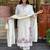 white linen floral embroidered kurta set.
