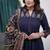 Beautiful jaipuri navy blue ethnic kurta set with a printed dupatta.