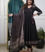  black anarkali kurta set with a printed dupatta