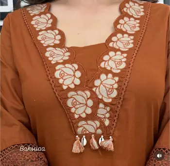 Beautiful jaipuri  rust orange anarkali kurta set with a printed dupatta 3