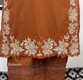 Beautiful jaipuri  rust orange anarkali kurta set with a printed dupatta 4