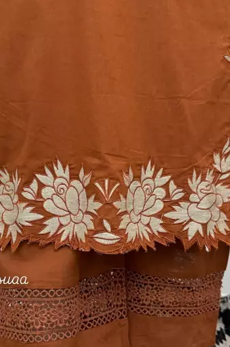 Beautiful jaipuri  rust orange anarkali kurta set with a printed dupatta