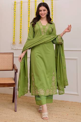  light green anarkali kurta set with a printed dupatta