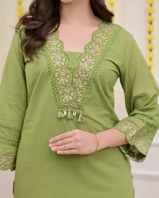  light green anarkali kurta set with a printed dupatta 2