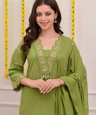  light green anarkali kurta set with a printed dupatta 3