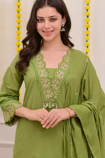  light green anarkali kurta set with a printed dupatta