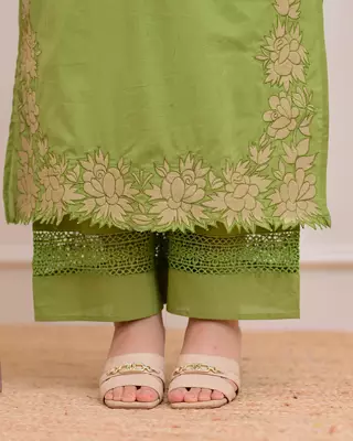  light green anarkali kurta set with a printed dupatta 4