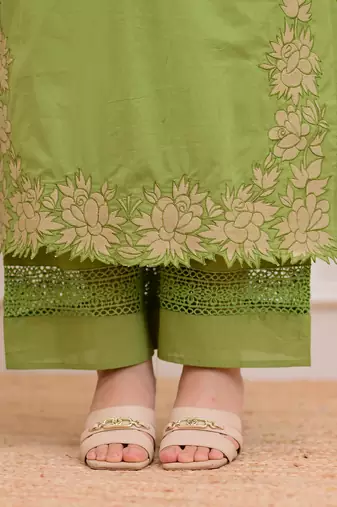  light green anarkali kurta set with a printed dupatta