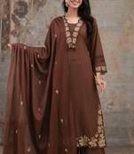 Beautiful jaipuri  choclate brown anarkali kurta set with a printed dupatta