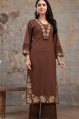 Beautiful jaipuri  choclate brown anarkali kurta set with a printed dupatta 3