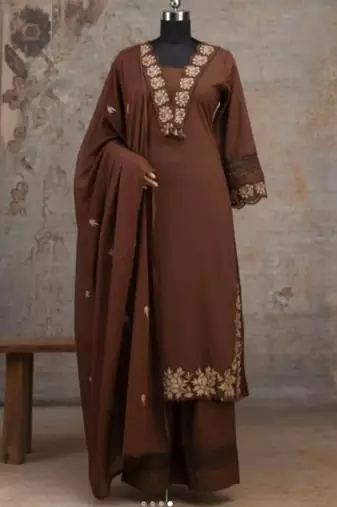 Beautiful jaipuri  choclate brown anarkali kurta set with a printed dupatta