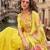 Yellow chinon silk blouse palazzo suit with embroidered, mirror, hand and sequin work, free-size stitched.