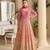 Rani pink georgette anarkali gown pant suit with heavy thread, zari and sequins work, free-size stitched.