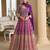 Purple-pink georgette anarkali gown pant suit with heavy thread, zari and sequins work, free-size stitched.