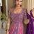 Purple-pink georgette anarkali gown pant suit with heavy thread, zari and sequins work, free-size stitched.