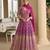Magenta pink georgette anarkali gown pant suit with heavy thread, zari and sequins work, free-size stitched.