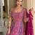 Magenta pink georgette anarkali gown pant suit with heavy thread, zari and sequins work, free-size stitched.