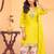 Yellow chinon silk straight top palazzo suit with embroidery and stone sequin work, free-size stitched.