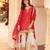 Red chinon silk straight top palazzo suit with embroidery and stone sequin work, free-size stitched.