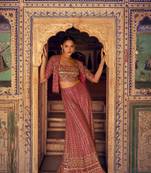 Fuchsia pink georgette blouse palazzo suit with embroidery seroski zarkan stone sequin & beads free-size stitched.