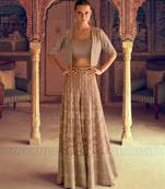 Mauve georgette blouse palazzo suit with embroidery seroski zarkan stone sequin & beads free-size stitched.