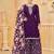Purple roman silk straight palazzo suit with zari embroidery, sequins & printed dupatta, free-size stitched.
