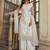 White net straight palazzo suit with zari embroidery and sequins work, free-size stitched (up to 42").