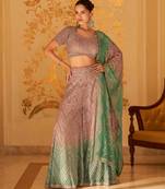 Dusty mauve georgette blouse palazzo suit with sequin zari weaving & shimmer embroidery - Full Stitched free Size