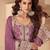 Lilac chinon straight palazzo suit with zari embroidery and sequins work, free-size stitched (up to 42").