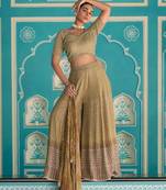 Gold georgette blouse palazzo suit with sequin zari weaving & shimmer embroidery - Full Stitched free Size