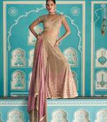 Pink georgette blouse palazzo suit with sequin zari weaving & shimmer embroidery - Full Stitched free Size