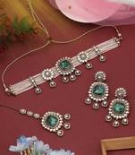 Elegant green color choker kundan necklace set crafted for timeless festive beauty