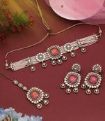 Stunning rani color choker kundan necklace set offering a royal and graceful appearance