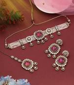 Bold magenta color choker kundan necklace set adding charm to your special occasions