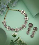 Soft light purple color kundan necklace set featuring delicate details for graceful styling