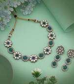 Regal rama green color kundan necklace set designed to elevate your ethnic collection