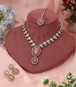 Delicate light pink color kundan necklace set ideal for soft and charming wedding looks