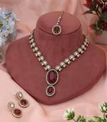 Radiant rani color kundan necklace set offering bold beauty for cultural celebrations