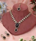 Premium black color kundan necklace set perfect for bold and contemporary ethnic fashion