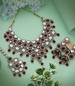 Royal maroon color kundan necklace set designed for luxurious traditional statement wear