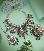 Gorgeous green color kundan necklace set crafted for timeless festive and ceremonial style