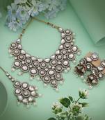 Pristine white color kundan necklace set offering refined elegance for every special event