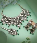 Charming green color kundan necklace set highlighting rich tones for ethnic sophistication