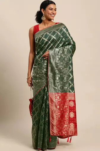 bottle green cotton silk blend banarasi bandhani fusion style woven