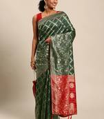 bottle green cotton silk blend banarasi bandhani fusion style woven